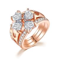 Anneau de cuivre de Zircon, laiton, coeur, Plaqué de couleur d'or rose, pour femme & avec zircone cubique, 5*6mm, Vendu par PC