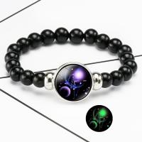 Edelstein Armband, mit organisches Glas & Acryl, 12 Zeichen des Sternzeichens, poliert, Zeit Edelstein Schmuck & unisex & verschiedene Stile für Wahl & glänzend, schwarz, 18mm, verkauft von Strang