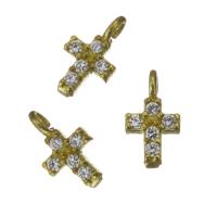 Messing Kreuz Anhänger, goldfarben plattiert, offen & Micro pave Zirkonia, 4x7x2mm, Bohrung:ca. 1mm, verkauft von PC