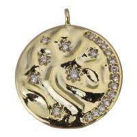 Cubic Zirconia Micro Pave Brass Pendant, Flat Round, gold color plated, micro pave cubic zirconia Approx 1.5mm 