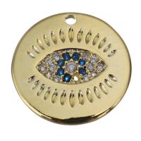 Cubic Zirconia Micro Pave Brass Pendant, Flat Round, gold color plated, micro pave cubic zirconia Approx 1.5mm 