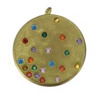 Cubic Zirconia Micro Pave Brass Pendant, Flat Round, gold color plated, micro pave cubic zirconia Approx 1.5mm 