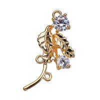 Pendentifs strass en laiton, feuille, Plaqué d'or, pour femme & avec strass, 27*14mm, Vendu par PC