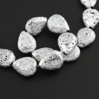 Perles de lave naturelle, lave volcanique, larme, normes différentes pour le choix, argent, 12*16*6mm, Vendu par brin