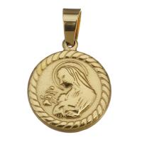 Stainless Steel Saint Pendant, Flat Round, gold color plated Approx 