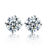 Sterling Silver Stud Earring, Argent sterling 925, Plaqué d'argent, pour femme & avec zircone cubique, 5mm, Vendu par paire