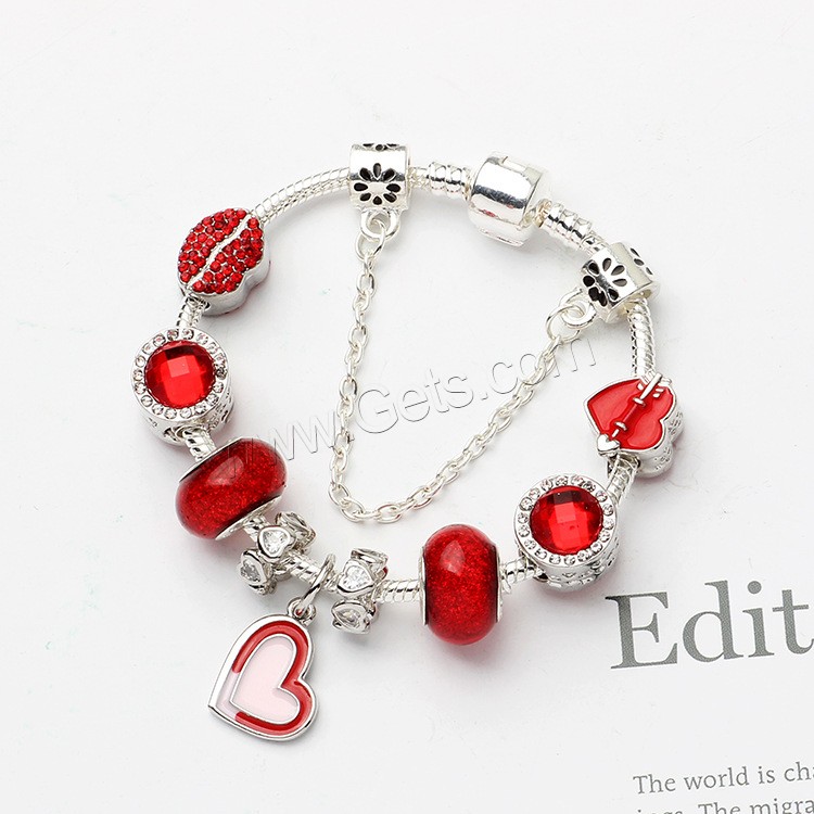 Europa gemischt Kristall Armbänder, Zinklegierung, mit Lampwork, plattiert, verschiedene Größen vorhanden & Micro pave Strass & für Frau & Emaille, rot, verkauft von Strang