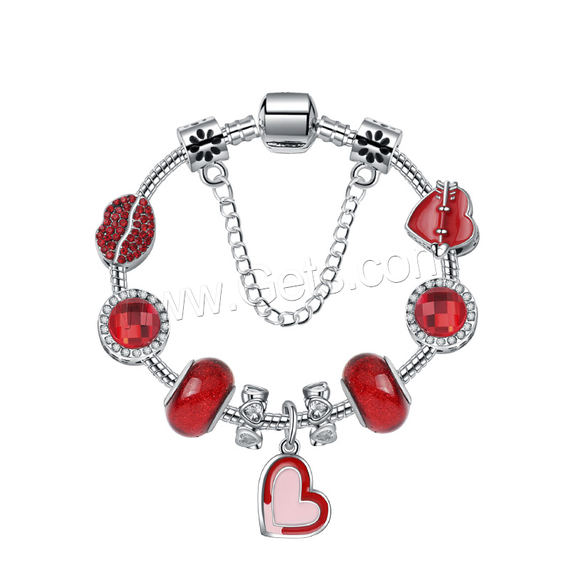 Europa gemischt Kristall Armbänder, Zinklegierung, mit Lampwork, plattiert, verschiedene Größen vorhanden & Micro pave Strass & für Frau & Emaille, rot, verkauft von Strang