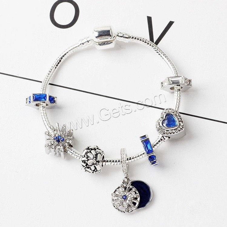 Europa gemischt Kristall Armbänder, Zinklegierung, plattiert, verschiedene Größen vorhanden & Micro pave Strass & für Frau & Emaille & hohl, blau, verkauft von Strang