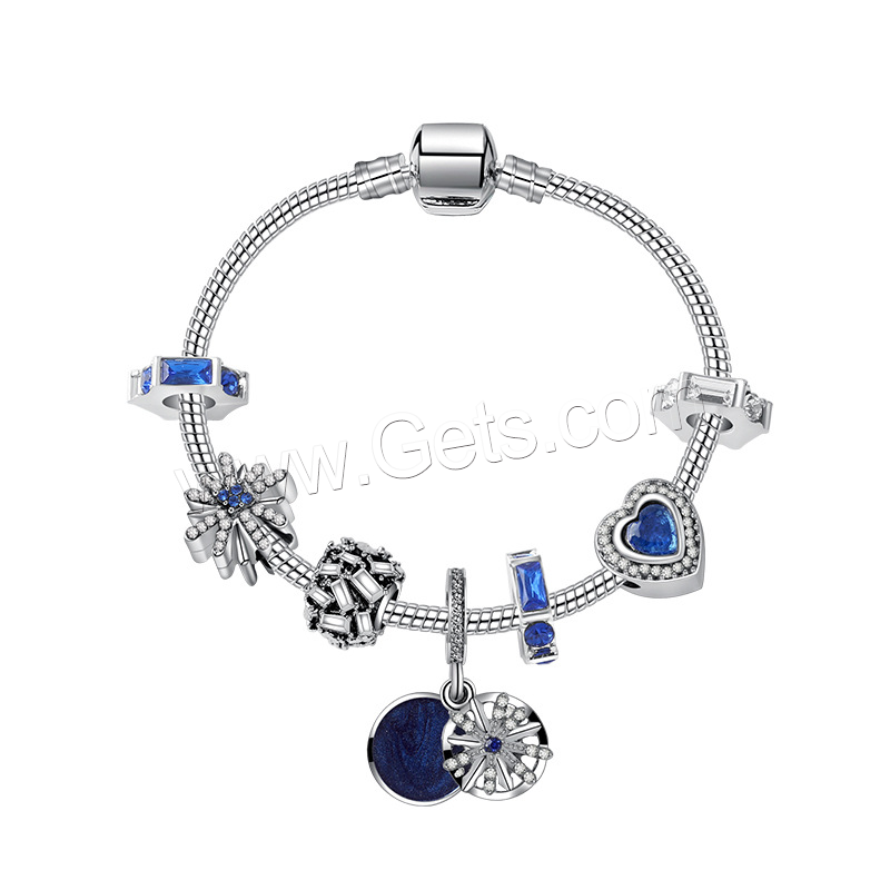 Europa gemischt Kristall Armbänder, Zinklegierung, plattiert, verschiedene Größen vorhanden & Micro pave Strass & für Frau & Emaille & hohl, blau, verkauft von Strang