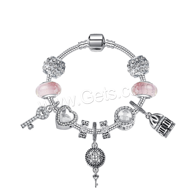 Europa gemischt Kristall Armbänder, Zinklegierung, mit Lampwork, plattiert, verschiedene Größen vorhanden & Micro pave Strass & für Frau & hohl, metallische Farbe plattiert, verkauft von Strang