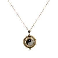 Chaîne en alliage de zinc de fer Collier Pull, avec verre & laiton, avec 5cm chaînes de rallonge, Plaqué de couleur d'or antique, unisexe & chaîne ovale & émail Environ 23.6 pouce, Vendu par brin