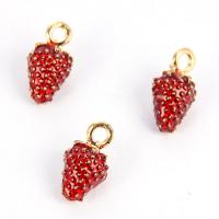 Zinklegierung Obst Anhänger, Erdbeere, goldfarben plattiert, Emaille, rot, 15x8mm, Bohrung:ca. 2mm, 10PCs/Tasche, verkauft von Tasche