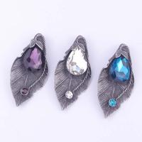 Zinc Alloy Jewelry Brooch, with Acrylic, Leaf, antique silver color plated, for woman & with rhinestone 