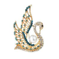 Zinc Alloy Jewelry Brooch, with ABS Plastic Pearl, Swan, gold color plated, Unisex & with rhinestone 