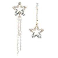 Asymmetric Earrings, Zinc Alloy, with Plastic Pearl, zinc alloy post pin, plated, for woman & with rhinestone 125mm,35mm,85mm,35mm 