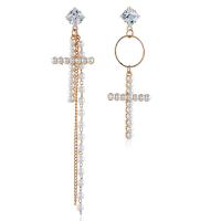 Asymmetric Earrings, Zinc Alloy, with Plastic Pearl, zinc alloy post pin, plated, for woman & with rhinestone, golden, 115mm,24mm,70mm,24mm 