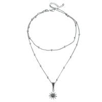 Zinc Alloy Necklace, Sunflower, plated, Double Layer & Adjustable & for woman, silver color  40mm 