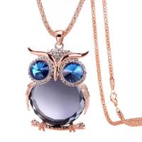 Chaîne en alliage de zinc de fer Collier Pull, avec Oeil de chat & cristal, hibou, Placage, chaîne en lanterne & chaîne de boîte & styles différents pour le choix & pour femme & avec strass Environ 31.5 pouce, Vendu par PC