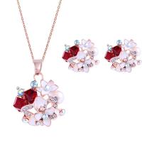 Strass Zink Legierung Schmuck Set, Zinklegierung, Ohrring & Halskette, mit Kristall, Rósegold-Farbe plattiert, Oval-Kette & für Frau & Emaille & mit Strass, rot, 28x33mm,26x24mm, Länge:ca. 15.7 ZollInch, verkauft von setzen