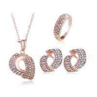 Strass Zink Legierung Schmuck Set, Zinklegierung, Fingerring & Ohrring & Halskette, plattiert, drei Stücke & Oval-Kette & für Frau & mit Strass, keine, 21x33mm,20x17mm, Größe:8, Länge:ca. 15.7 ZollInch, verkauft von setzen