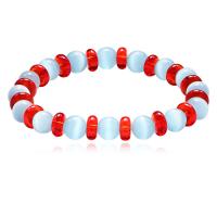 Bracelets Chatoyant, Oeil de chat, avec plastique, pour femme, bleu, 8mm Environ 6.8 pouce, Vendu par brin