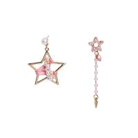 Zinc Alloy Asymmetric Earrings, with Plastic Pearl, zinc alloy post pin, plated, for woman & with rhinestone 65mm 