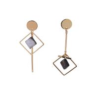 Zinc Alloy Asymmetric Earrings, with Gemstone, zinc alloy post pin, plated & for woman & hollow, gold, 66mm,75mm 