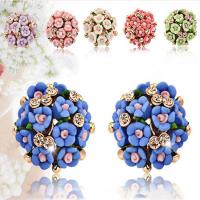 Zinc alliage strass Stud Earring, alliage de zinc, fleur, Placage, pour femme & avec strass, plus de couleurs à choisir, 15mm, Vendu par paire