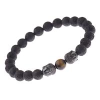 Lava Bead Bracelet, with Gemstone & Zinc Alloy & for man, black, 8mm .5 Inch 