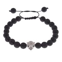 Lava Bead Bracelet, with Zinc Alloy, Leopard, Unisex & micro pave cubic zirconia 8mm .8 Inch 