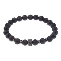 Lava Bead Bracelet, with Zinc Alloy, micro pave cubic zirconia & for man 8mm .5 Inch 