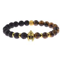 Lava Bead Bracelet, with Tiger Eye & Zinc Alloy, Helmet, for man 8mm .5 Inch 