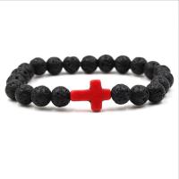 Lava Bead Bracelet, Cross, Unisex 8mm .5 Inch 