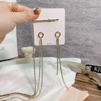 Zinc Alloy Asymmetric Earrings, sterling silver post pin, gold color plated, with hair clip & for woman & with rhinestone 