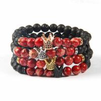 Lava Bead Bracelet, with Zinc Alloy, Crown, micro pave cubic zirconia & for man 8mm .5 Inch 