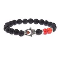 Lava Bead Bracelet, with Gemstone & Zinc Alloy & Unisex, 8mm .5 Inch 