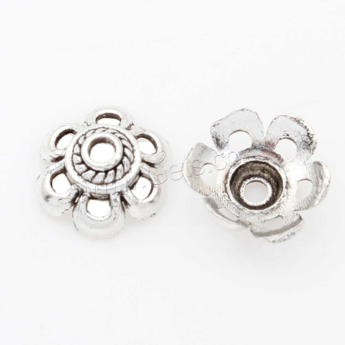 Tapa de abalorio de aleación de zinc, Flor, chapado en color de plata antigua, libre de níquel, plomo & cadmio, 11*4mm, 1500PCs/Bolsa, Vendido por Bolsa