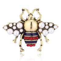 Broche de diamantes de imitación de la aleación de Zinc, con Perlas plásticas, Abeja, chapado, para mujer & con diamantes de imitación, dorado, 35x44mm, Vendido por UD