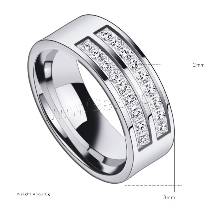 Titan Stahl Fingerring, Titanstahl, silberfarben plattiert, unisex & verschiedene Größen vorhanden & Micro pave Zirkonia, 8mm, Größe:7-12, verkauft von PC