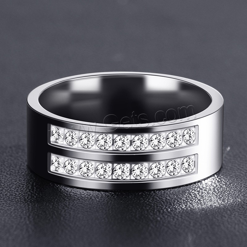 Titan Stahl Fingerring, Titanstahl, silberfarben plattiert, unisex & verschiedene Größen vorhanden & Micro pave Zirkonia, 8mm, Größe:7-12, verkauft von PC