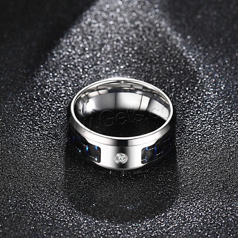 Titan Stahl Fingerring, Titanstahl, mit Kohlenstoff-Faser, Kreisring, plattiert, verschiedene Größen vorhanden & Micro pave Zirkonia & für den Menschen, 8mm, Größe:7-11, verkauft von PC