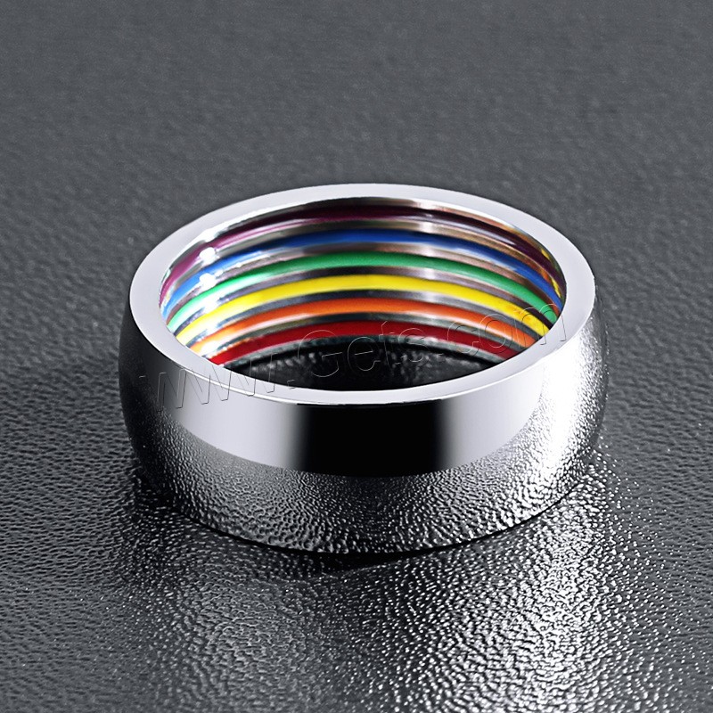 Titan Stahl Fingerring, Titanstahl, Kreisring, silberfarben plattiert, verschiedene Größen vorhanden & für den Menschen & Emaille, 8mm, Größe:7-12, verkauft von PC