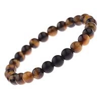 Tiger Eye Stone Bracelets, with Abrazine Stone, Round & Unisex, black and brown, 8mm .5 Inch 