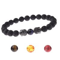 Lava Bead Bracelet, with Zinc Alloy & for man, black, 8mm .5 Inch 