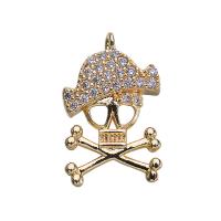 Rhinestone Brass Pendants, Skull, plated, for woman & with rhinestone, gold, 11*17mm 