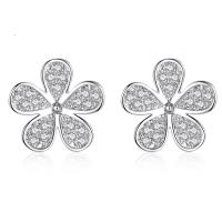 Rhinestone Brass Stud Earring, Flower, platinum plated, for woman & with rhinestone, 10*10mm 