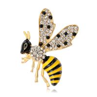 Broche de diamantes de imitación de la aleación de Zinc, Abeja, chapado, para mujer & esmalte & con diamantes de imitación, dorado, 43x38mm, Vendido por UD