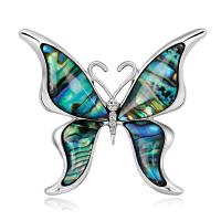 Broche de diamantes de imitación de la aleación de Zinc, con Nácar de Abulón, Mariposa, chapado, para mujer & con diamantes de imitación, color de platina, 40x45mm, Vendido por UD