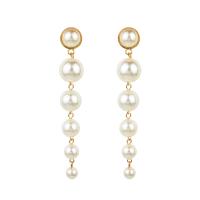 Boucle d'oreille en alliage de zinc en plastique perle, Plastique ABS perle, Placage de couleur d'or, pour femme, blanc Vendu par paire